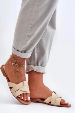 Damskie Materiałowe Klapki Beżowe Aversa