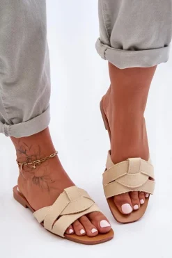 Damskie Materiałowe Klapki Beżowe Aversa