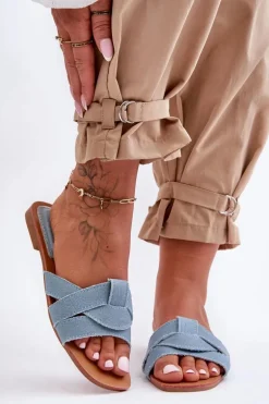 Damskie Materiałowe Klapki Jasnoniebieskie Aversa