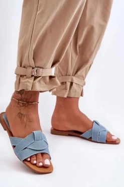 Damskie Materiałowe Klapki Jasnoniebieskie Aversa