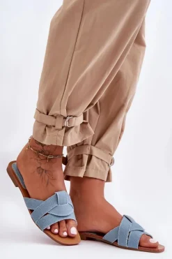 Damskie Materiałowe Klapki Jasnoniebieskie Aversa