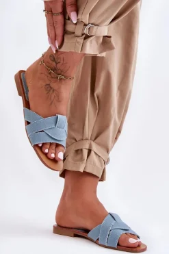 Damskie Materiałowe Klapki Jasnoniebieskie Aversa