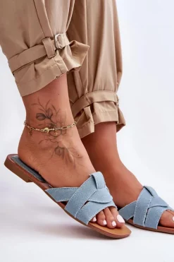 Damskie Materiałowe Klapki Jasnoniebieskie Aversa