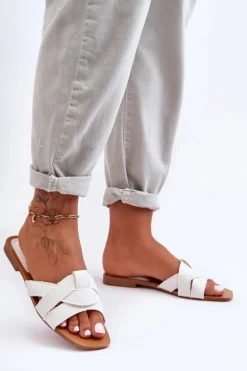 Damskie Materiałowe Klapki Białe Aversa