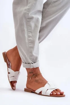 Damskie Materiałowe Klapki Białe Aversa