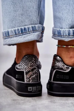 Damskie Materiałowe Trampki Big Star KK274036 Czarne