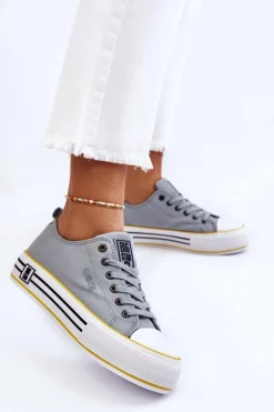 Damskie Materiałowe Trampki Na Platformie Big Star LL274183 Jasnoniebieskie