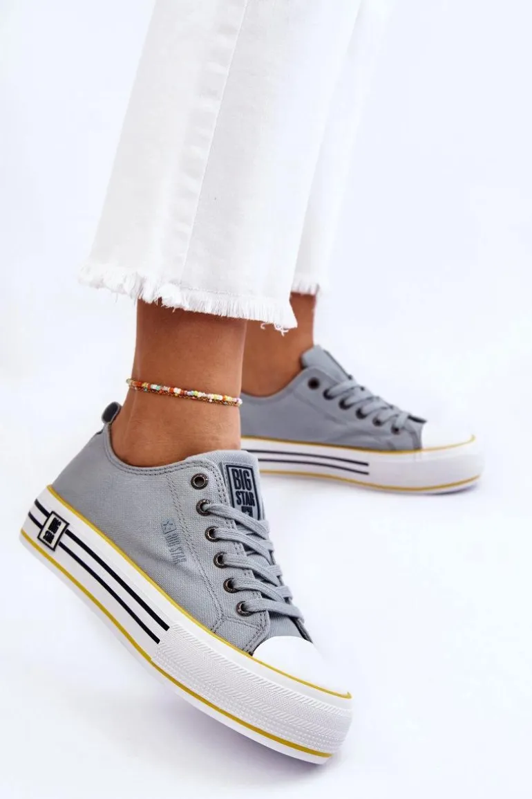 Damskie Materiałowe Trampki Na Platformie Big Star LL274183 Jasnoniebieskie