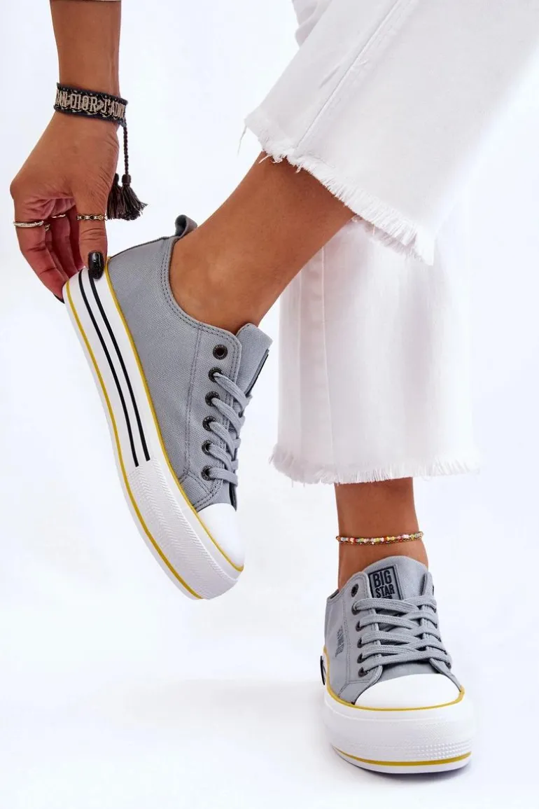 Damskie Materiałowe Trampki Na Platformie Big Star LL274183 Jasnoniebieskie