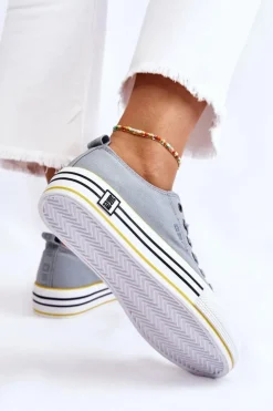 Damskie Materiałowe Trampki Na Platformie Big Star LL274183 Jasnoniebieskie