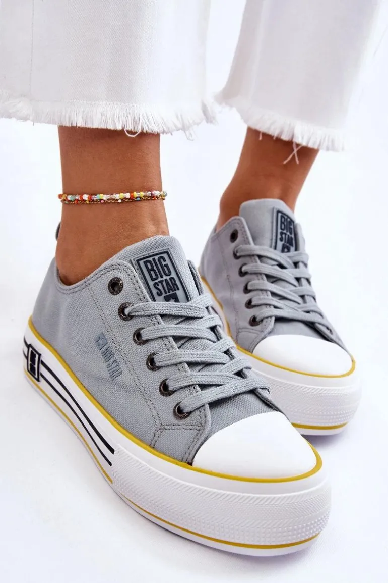 Damskie Materiałowe Trampki Na Platformie Big Star LL274183 Jasnoniebieskie