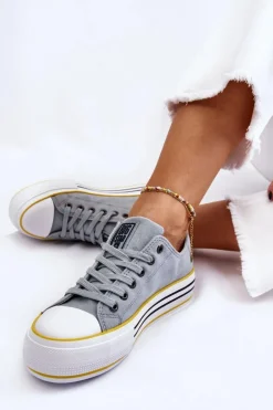 Damskie Materiałowe Trampki Na Platformie Big Star LL274183 Jasnoniebieskie