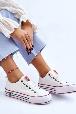 Damskie Materiałowe Trampki Na Platformie Big Star LL274180 Białe