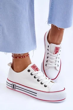 Damskie Materiałowe Trampki Na Platformie Big Star LL274180 Białe