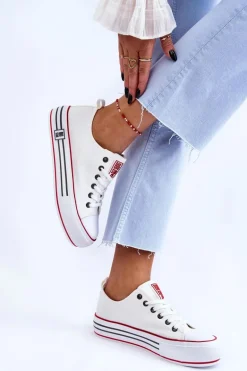 Damskie Materiałowe Trampki Na Platformie Big Star LL274180 Białe