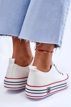 Damskie Materiałowe Trampki Na Platformie Big Star LL274180 Białe