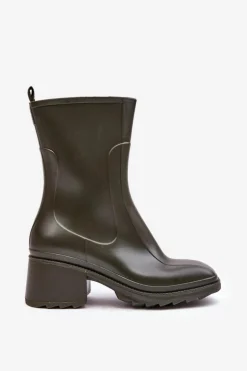 Damskie Matowe Kalosze Botki Na Obcasie Ciemnozielone Bertaida