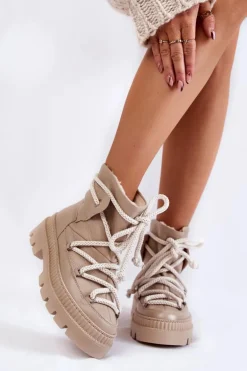 Damskie Modne Botki Śniegowce Beżowe Kallen