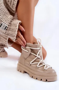 Damskie Modne Botki Śniegowce Beżowe Kallen