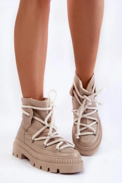 Damskie Modne Botki Śniegowce Beżowe Kallen