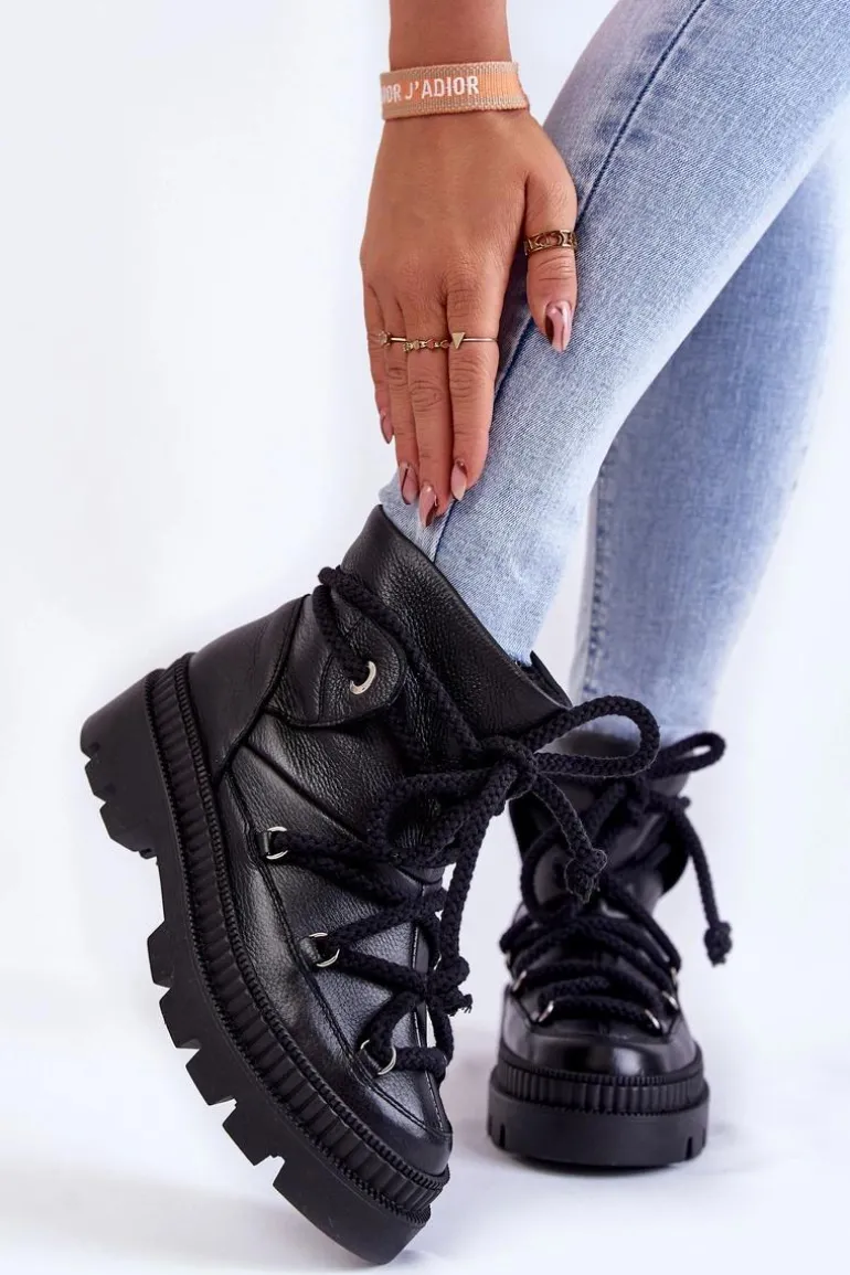 Damskie Modne Botki Śniegowce Czarne Kallen