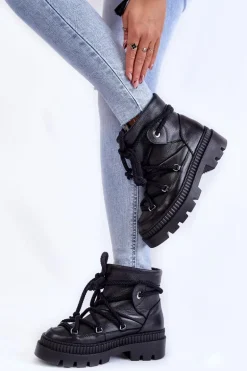 Damskie Modne Botki Śniegowce Czarne Kallen