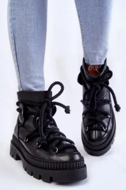 Damskie Modne Botki Śniegowce Czarne Kallen