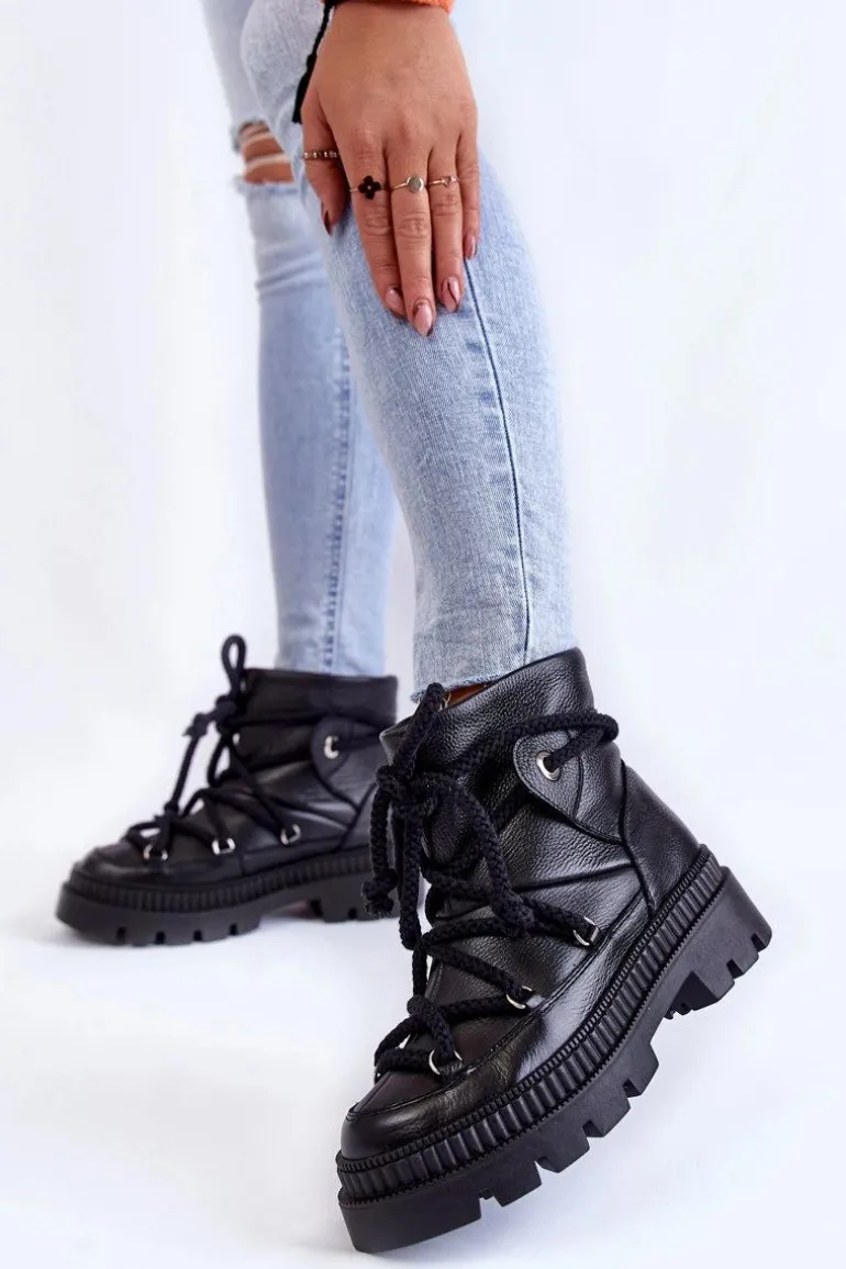 Damskie Modne Botki Śniegowce Czarne Kallen