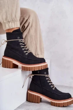 Damskie Modne Botki Ocieplane Czarne Gerda