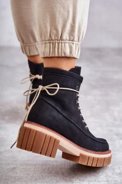 Damskie Modne Botki Ocieplane Czarne Gerda