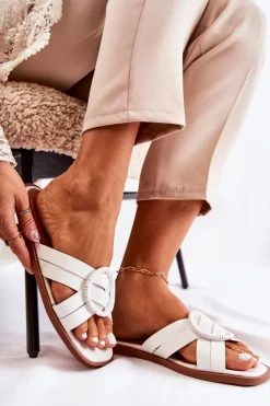 Damskie Modne Klapki Białe Sansa