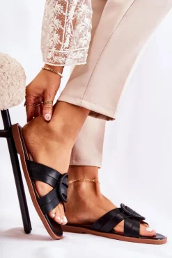 Damskie Modne Klapki Czarne Sansa