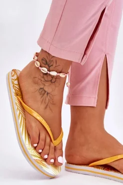 Damskie Modne Klapki Japonki Big Star LL274819 Żółte