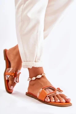 Damskie Modne Klapki Pomarańczowe Marsala