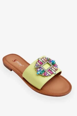 Damskie Modne Klapki Z Ozdobą Zielone Halsey