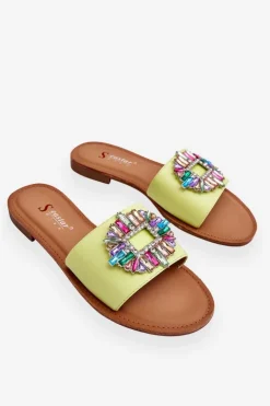 Damskie Modne Klapki Z Ozdobą Zielone Halsey