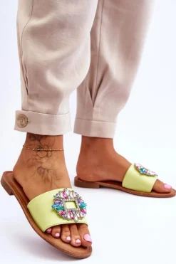 Damskie Modne Klapki Z Ozdobą Zielone Halsey