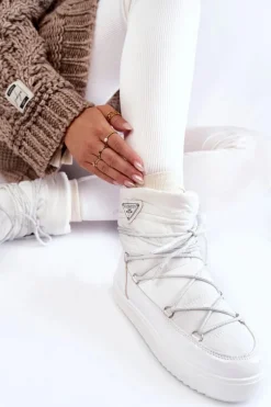 Damskie Modne Śniegowce Sznurowane Białe Carrios