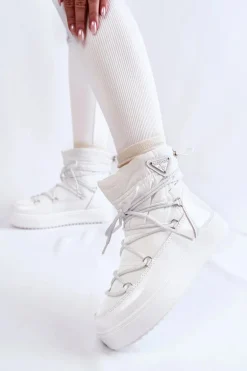 Damskie Modne Śniegowce Sznurowane Białe Carrios