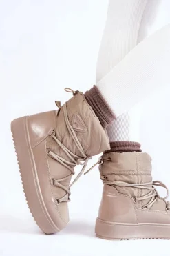 Damskie Modne Śniegowce Sznurowane Beżowe Carrios