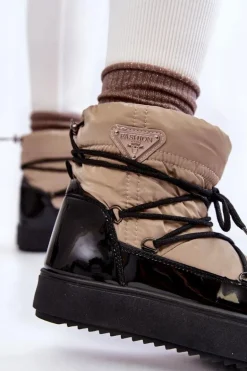 Damskie Modne Śniegowce Sznurowane Beżowo-Czarne Carrios