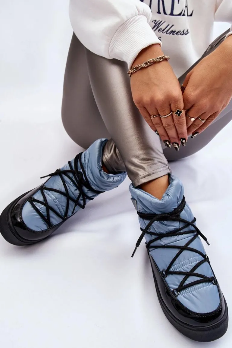 Damskie Modne Śniegowce Sznurowane Niebieskie Carrios