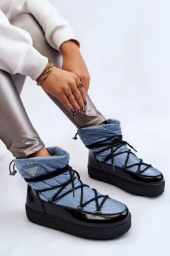 Damskie Modne Śniegowce Sznurowane Niebieskie Carrios
