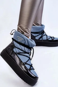 Damskie Modne Śniegowce Sznurowane Niebieskie Carrios