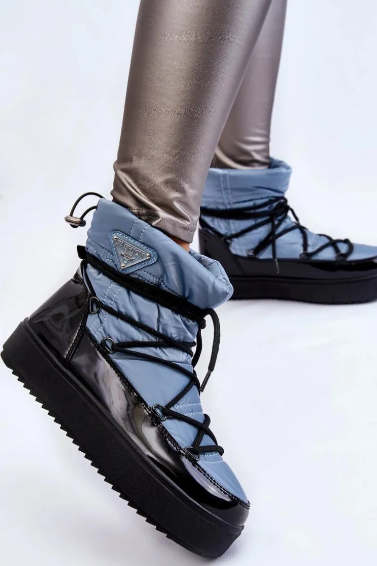 Damskie Modne Śniegowce Sznurowane Niebieskie Carrios