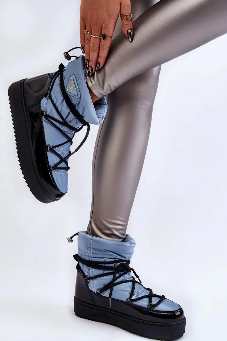 Damskie Modne Śniegowce Sznurowane Niebieskie Carrios