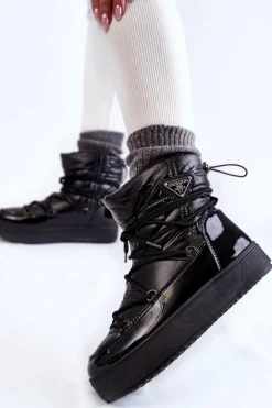 Damskie Modne Śniegowce Sznurowane Czarne Carrios