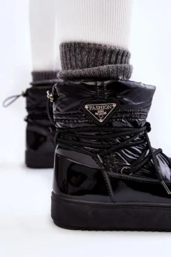 Damskie Modne Śniegowce Sznurowane Czarne Carrios