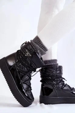 Damskie Modne Śniegowce Sznurowane Czarne Carrios