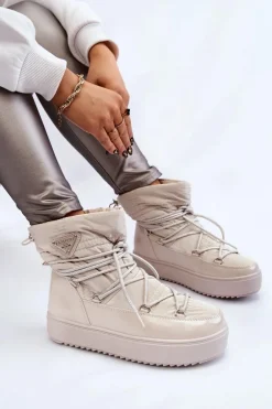 Damskie Modne Śniegowce Sznurowane Jasnobeżowe Carrios
